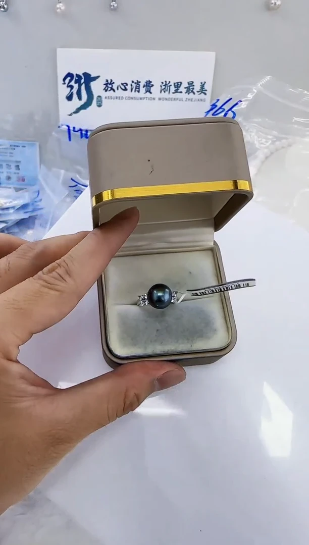 银S925镶嵌海水珍珠DA海水大溪地戒指 y366