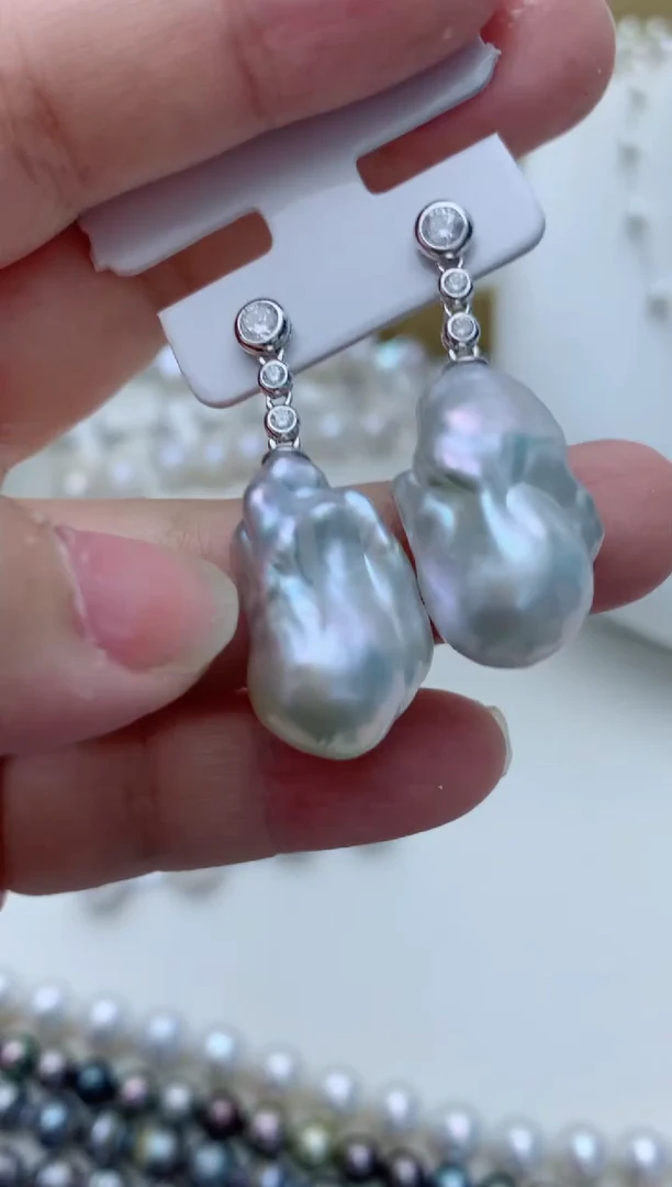 银S925镶嵌淡水珍珠耳饰e13