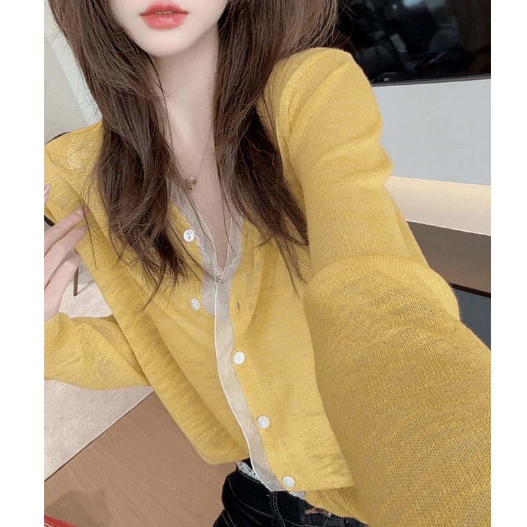 设计感洋气温柔减龄竹节麻防晒上衣2025夏季慵懒宽松显瘦针织开衫