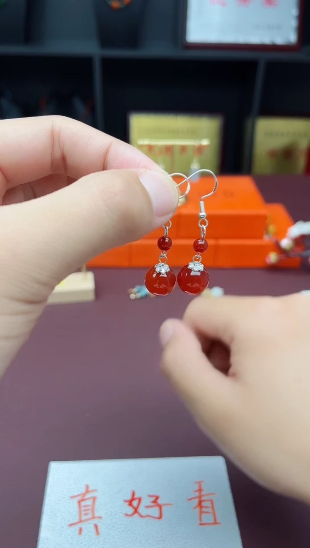 玛瑙/玉髓耳饰银S925镶嵌409000