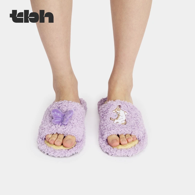tbh野兽派家居毛绒刺绣开口拖鞋 Puppy Club室内家居鞋夏季凉鞋