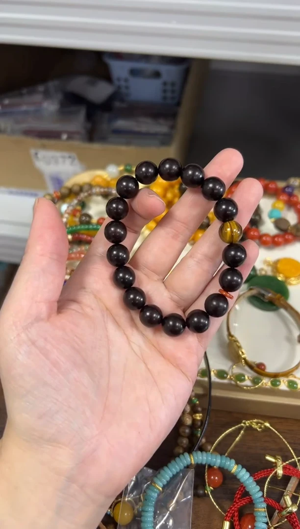 吊坠檀香紫檀（小叶紫檀）未镶嵌紫檀木虎眼珠顶珠圆珠手串[05]