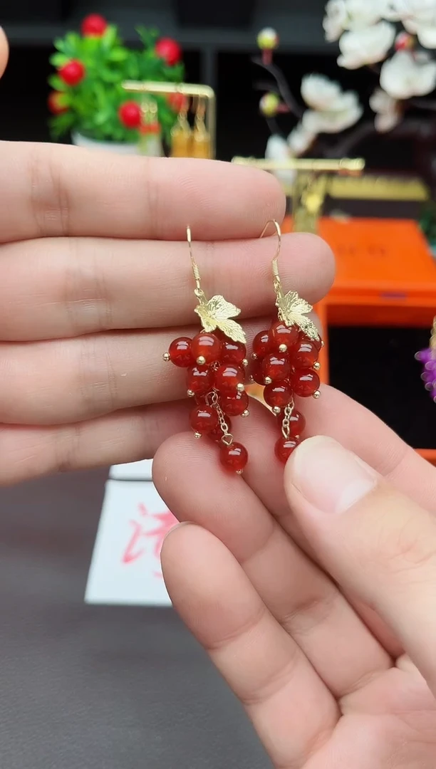 玛瑙/玉髓耳饰银S925镶嵌207000
