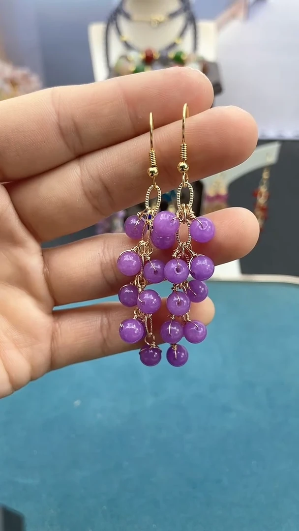 【闪购商品】苏纪石（舒俱来）耳饰14K金镶嵌紫色鞭炮耳钩