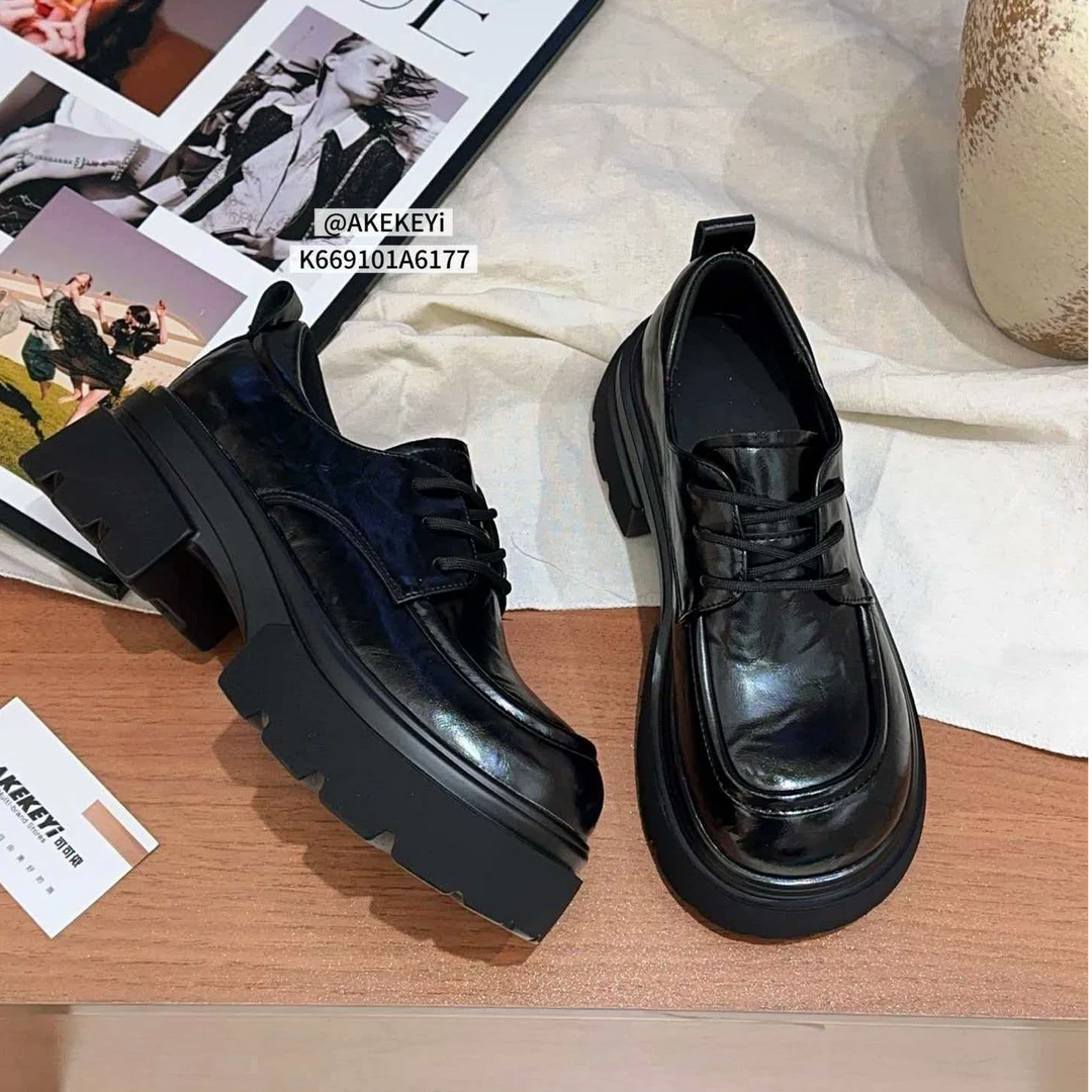 厚底英伦风女乐福单鞋超轻防滑时尚百搭系带小皮鞋A6177