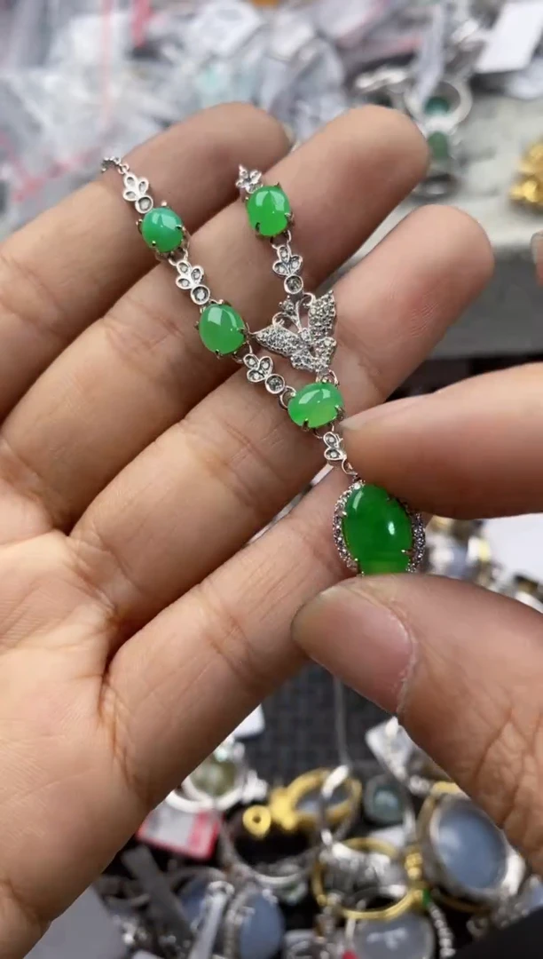 银S925镶嵌戒指翡翠8888----7