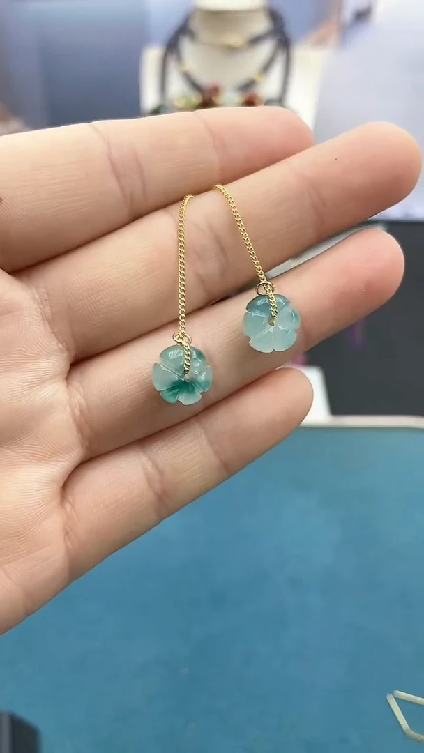 【闪购商品】翡翠耳饰14K金镶嵌南瓜耳线*飘花随机P