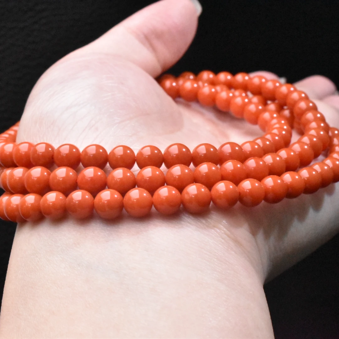 【一九珠宝】高品卡5mm南红瓦西柿子红长链     YJ100-1