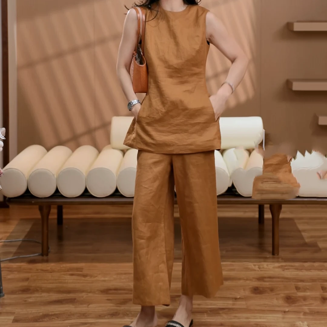 "简约风范"春夏女款无袖上衣+休闲裤女装套装