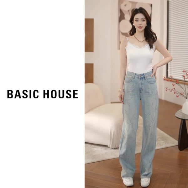 Basic House/百家好春季新款亮片休闲百搭牛仔裤B1195B5G002