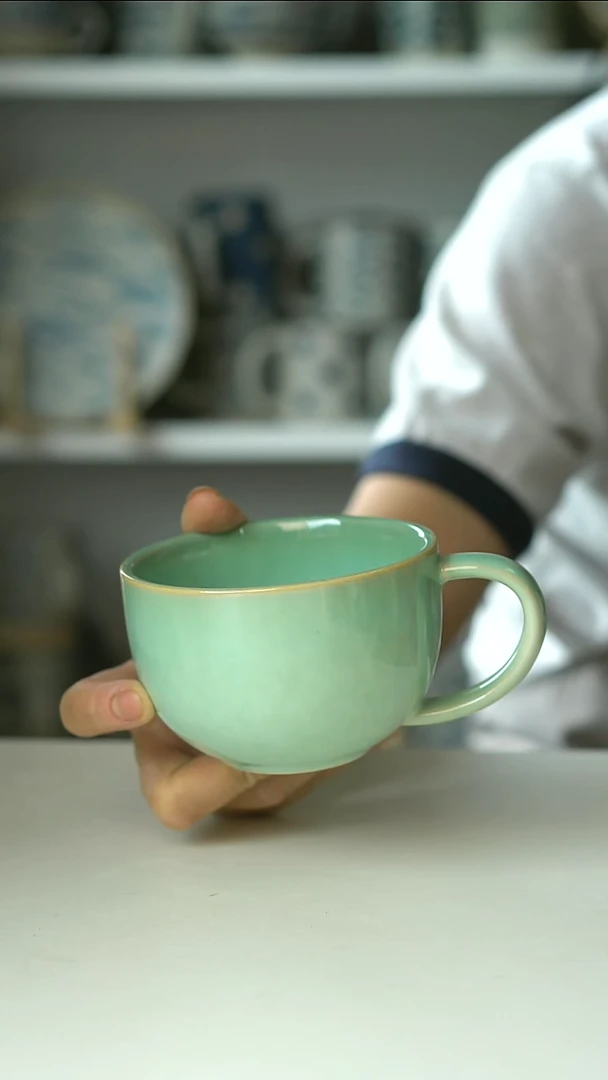 陶瓷微瑕窑变春色240ml咖啡杯@4-2@