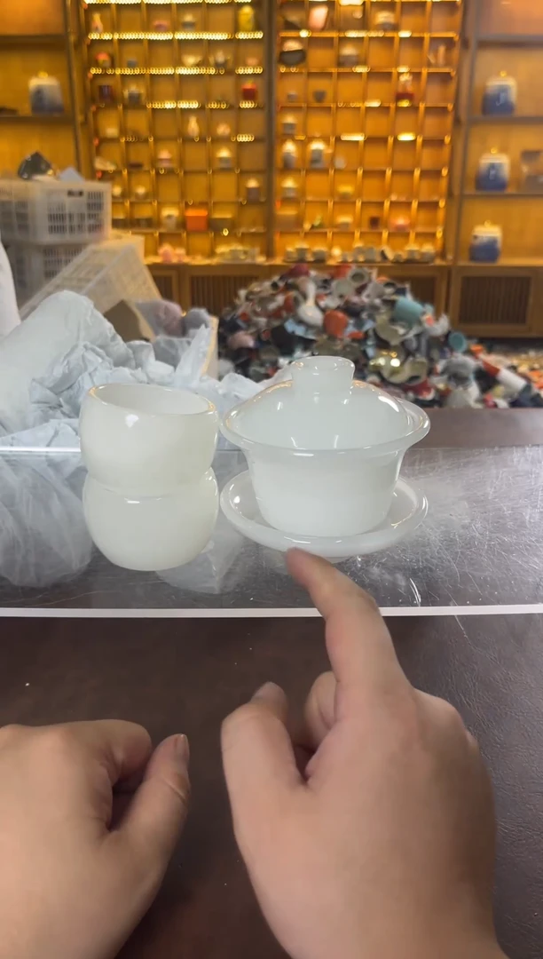 瓷片花溪陶瓷00000琉璃盖碗+2杯