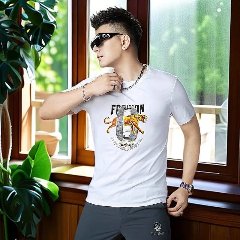 娜罗普西新款夏季男士短袖t恤潮流印花上衣帅气圆领半袖休闲体恤