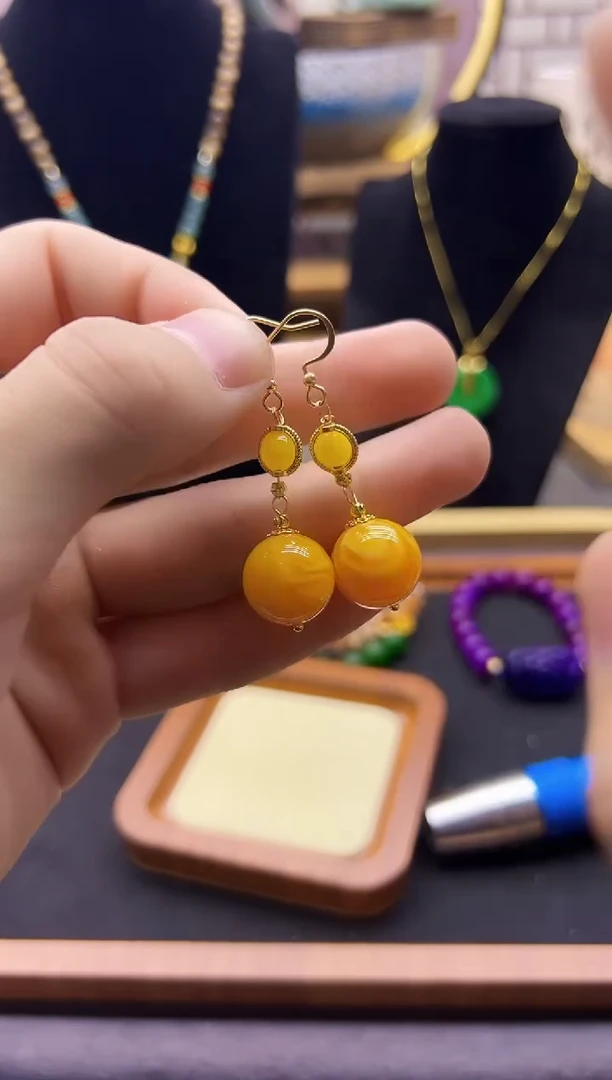 【闪购商品】蜜蜡耳饰14K金镶嵌E208