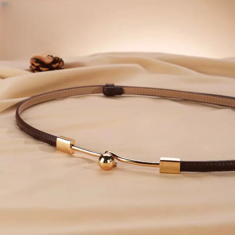 可调节腰带女牛皮无孔免打孔真皮皮带韩版百搭女士中古腰链