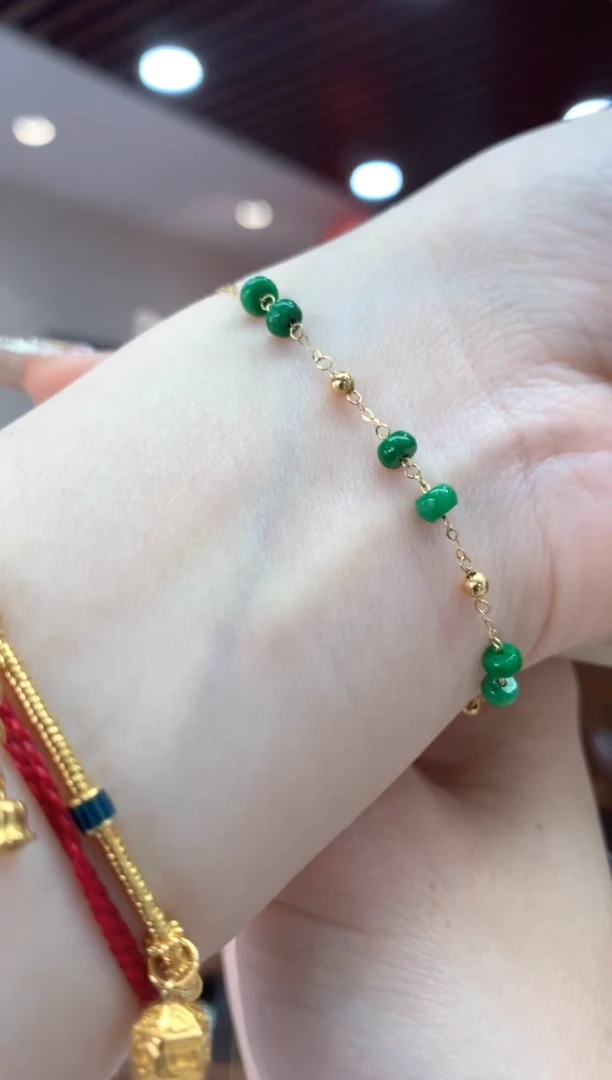 【闪购商品】翡翠手链18K金镶嵌手链