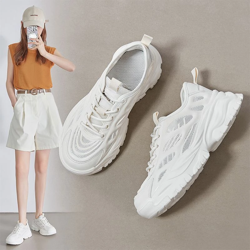 K888轻奢厚底老爹鞋女2025夏季新款增高舒适百搭学院风轻便网鞋女