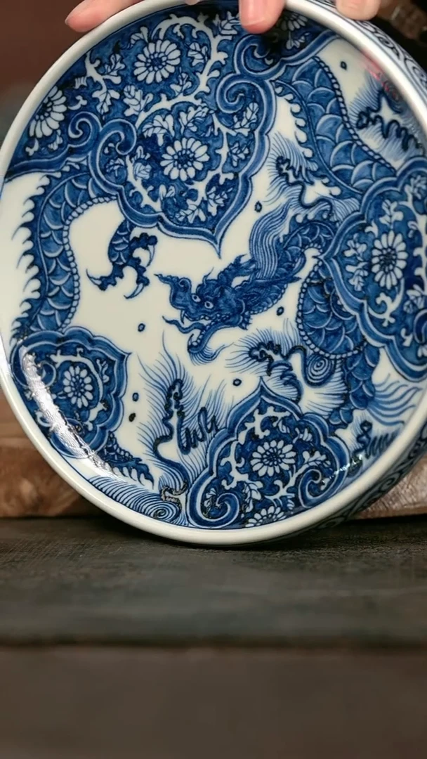 手绘手绘高温现代瓷  气  窗花龙坡边壶承17.5cm