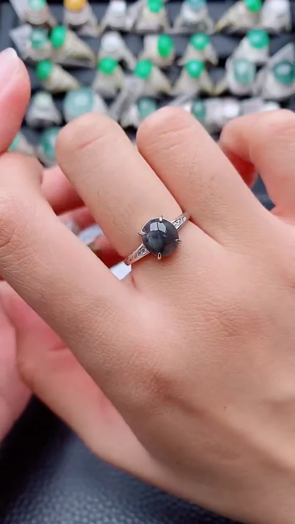 银S925镶嵌戒指翡翠正品 缅甸纯天然