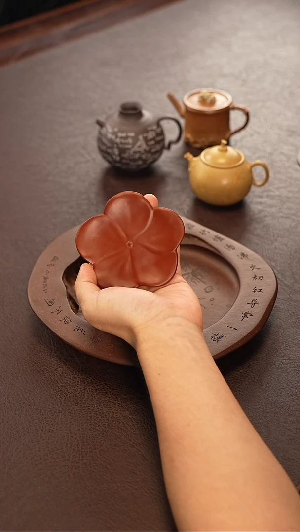 茶壶紫砂朱泥壶承盖置杯垫