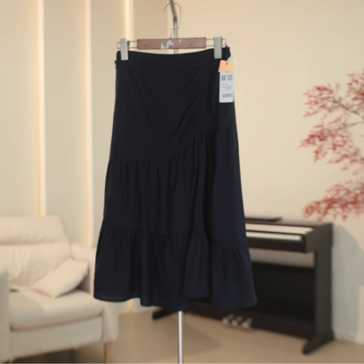 G789 抽褶设计长款高腰半身裙女 5B63
