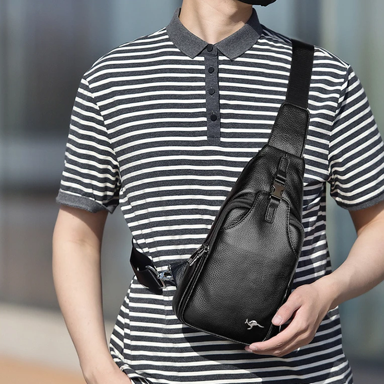 头层牛皮男士新款胸包真皮斜挎包真皮男款休闲包新款单肩斜挎胸包