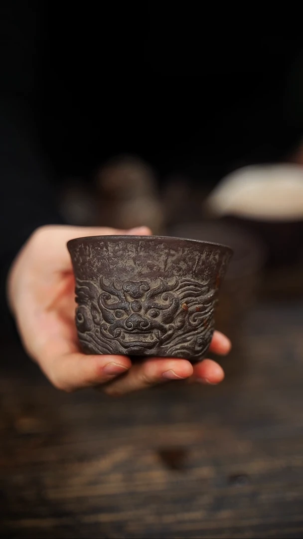 全手工制作 紫砂龙头杯