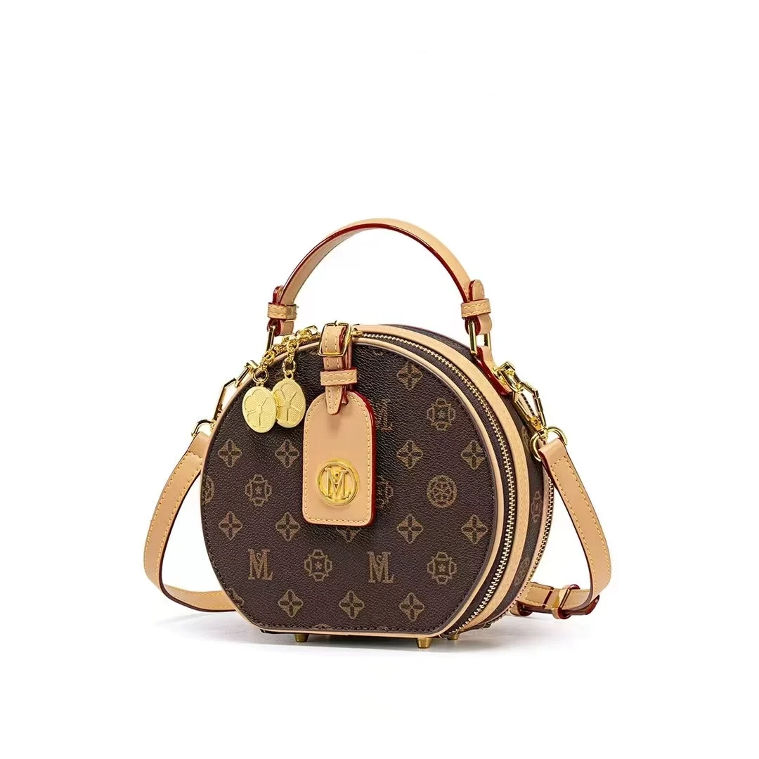 新中式圆饼包2025新款单肩斜挎手提复古质感一秒入夏