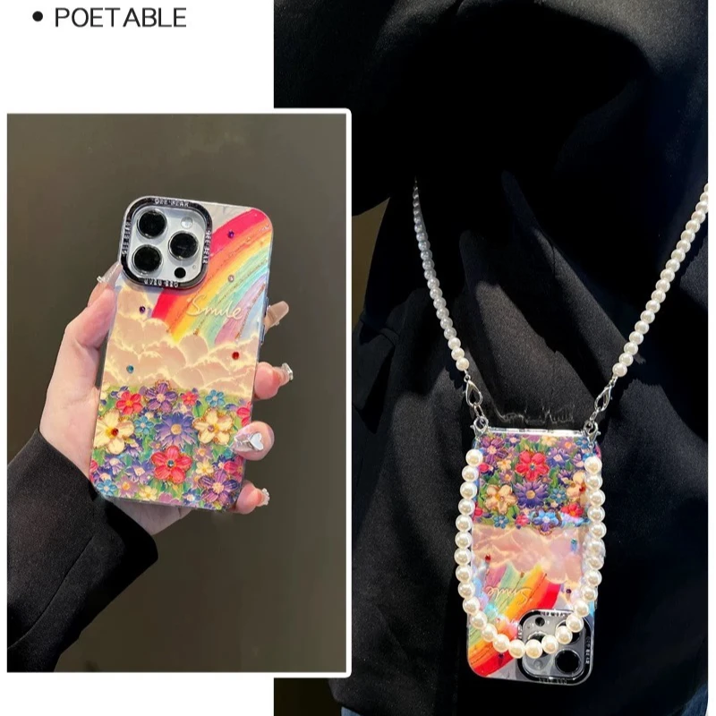 彩色花海闪钻镜头彩虹适用苹果16pro手机壳iphone15promax防摔14