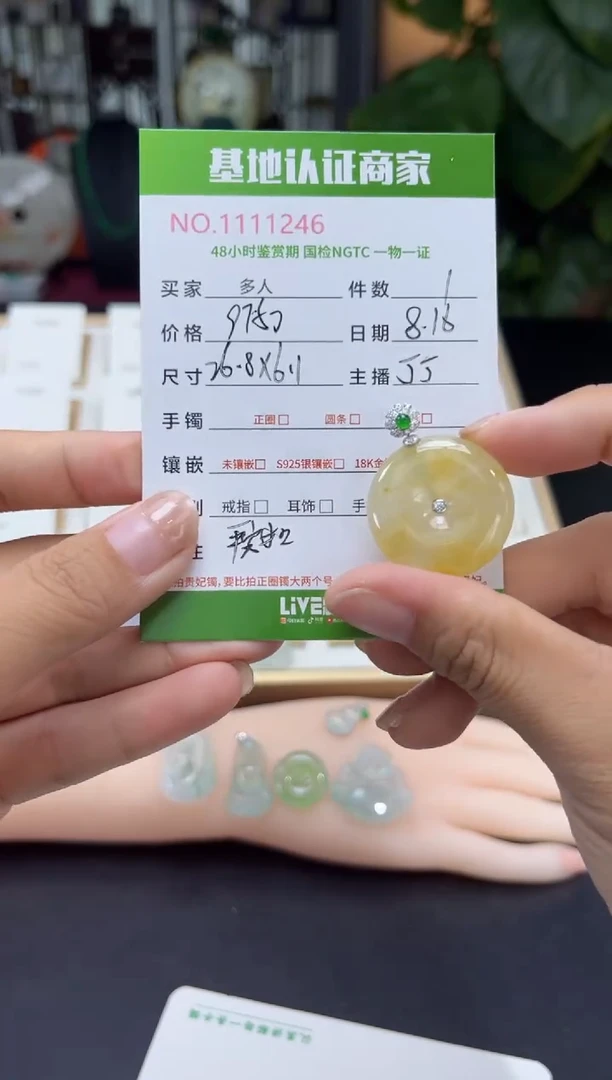 翡翠18K金镶嵌吊坠(不含链)多人