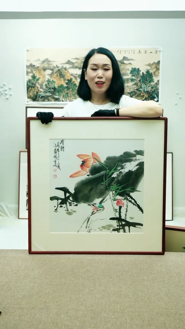 国画70*70李法良手绘花鸟带框