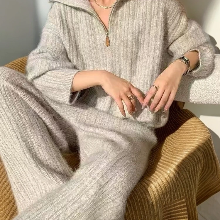 【北北专属-8000】老钱风cha穿搭高级感翻领毛衣两件套女高领针织衫