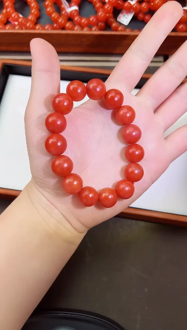 【闪购商品】南红玛瑙手串未镶嵌山杨柳滴水洞哑光单圈手串 卡14+