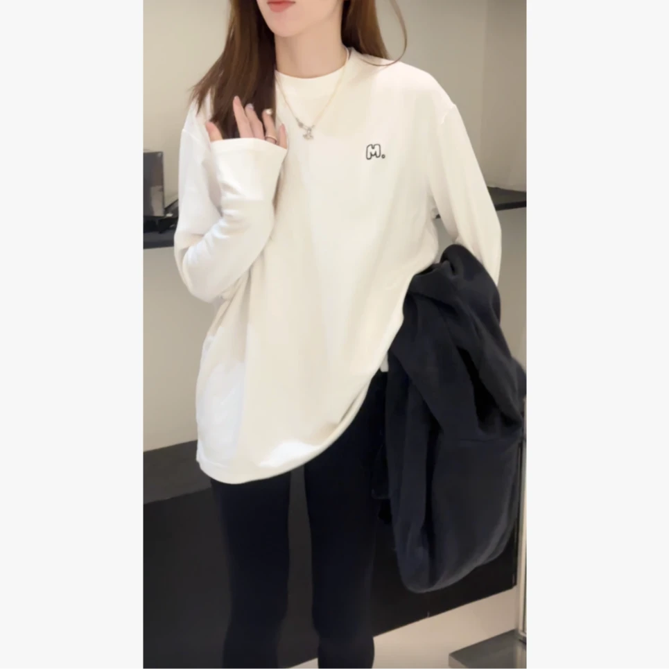 【刺绣打底】冬季新款纯白加绒显瘦百搭打底刺绣t恤