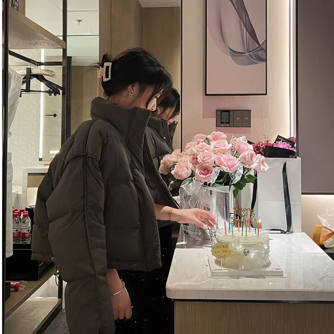 基础款鸭绒羽绒服立领冬季防风保暖短款面包服简约加厚外套