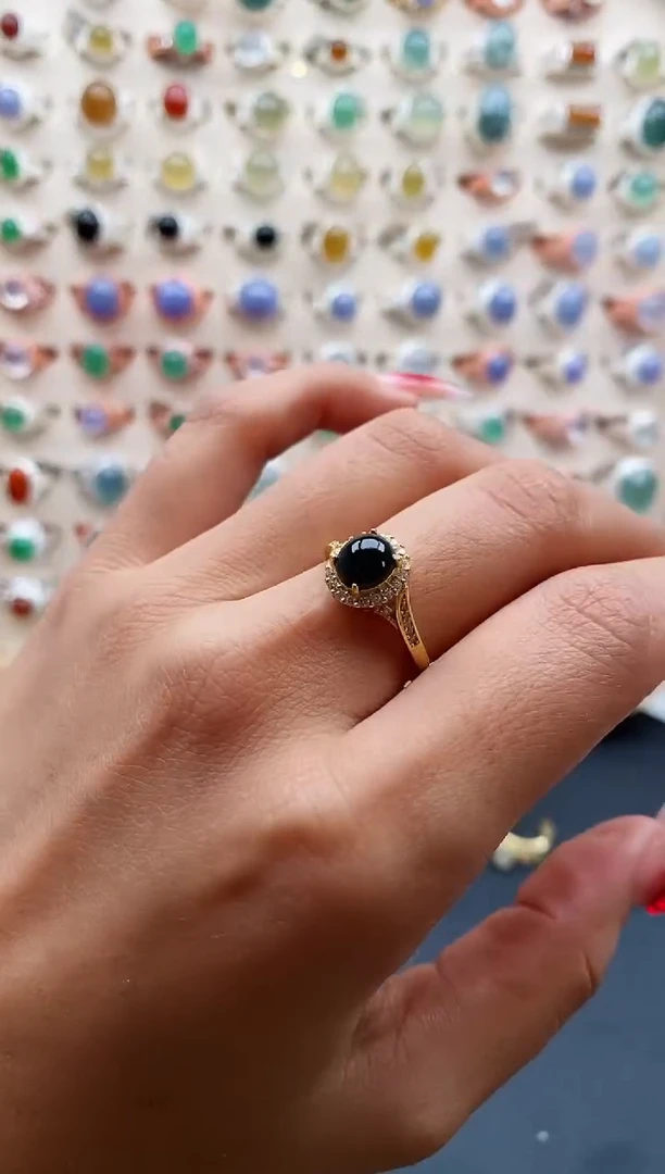 【闪购商品】翡翠戒指银S925镶嵌缅甸天然A货翡翠222 7+9