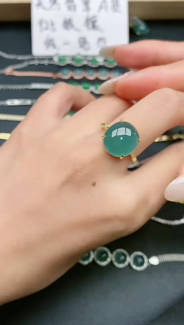 翡翠戒指银S925镶嵌1111