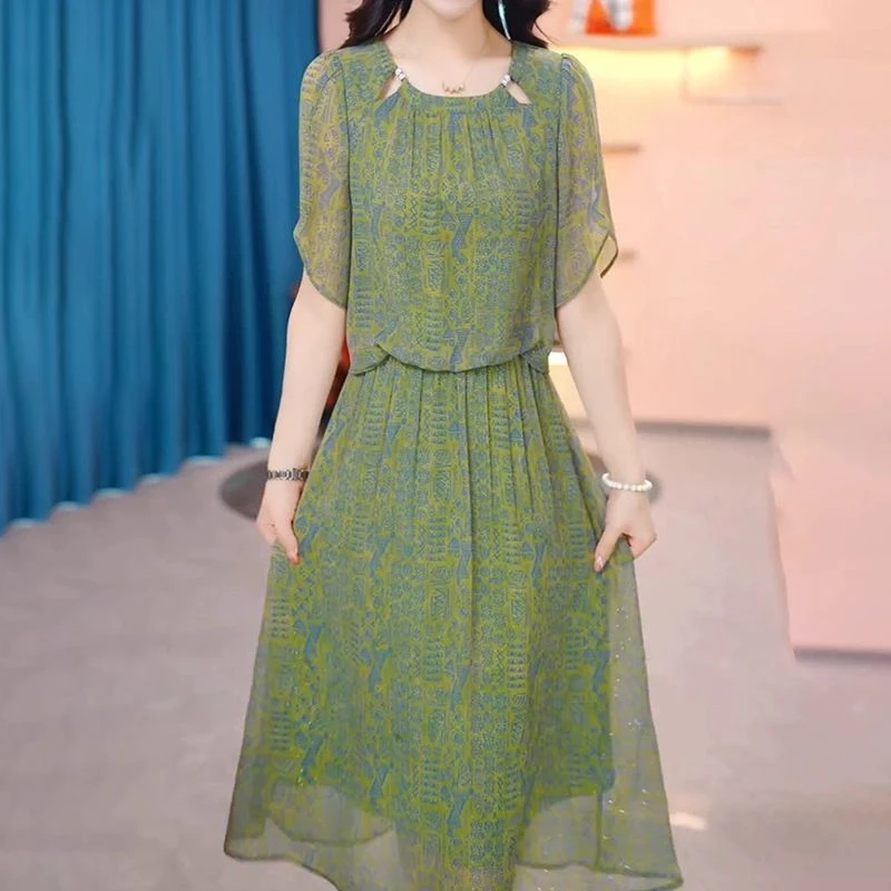 假两件碎花连衣裙女2025夏季新款大码轻奢减龄遮肚显瘦裙子5289#