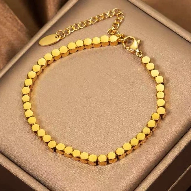 铜合金手链 金色方糖手链