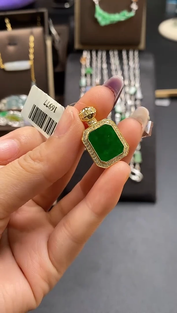 颈饰银S925镶嵌翡翠净货16971