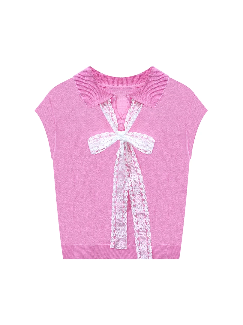 9356夏季新款气质拼接蕾丝透气短袖时尚洋气显瘦休闲上衣