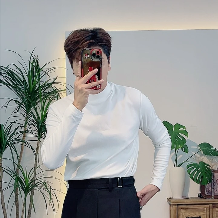 秋冬个性百搭简约男士高弹力修身纯色自发热加厚保暖德戎打底T恤