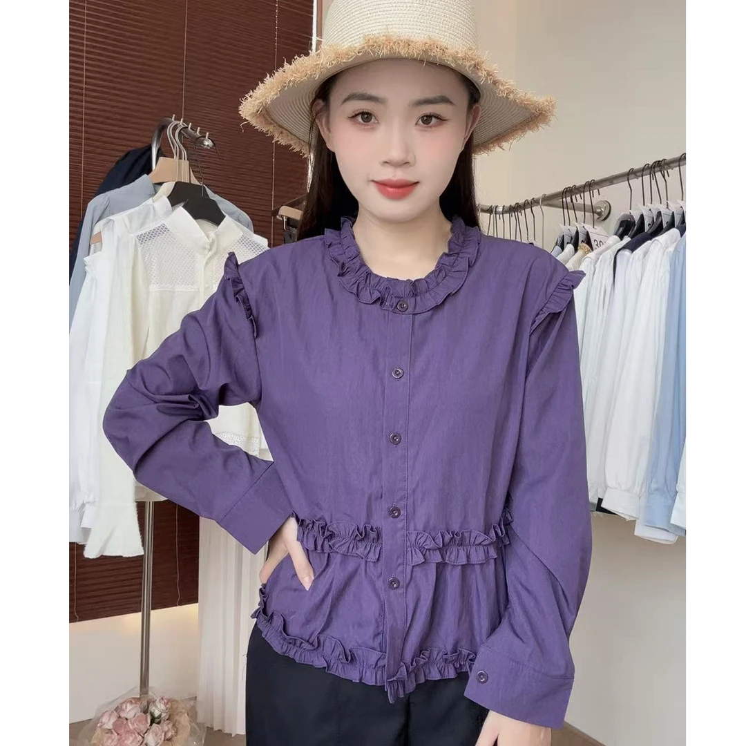 2025新款气质设计感长袖木耳边衬衫女早秋轻奢高级感上衣