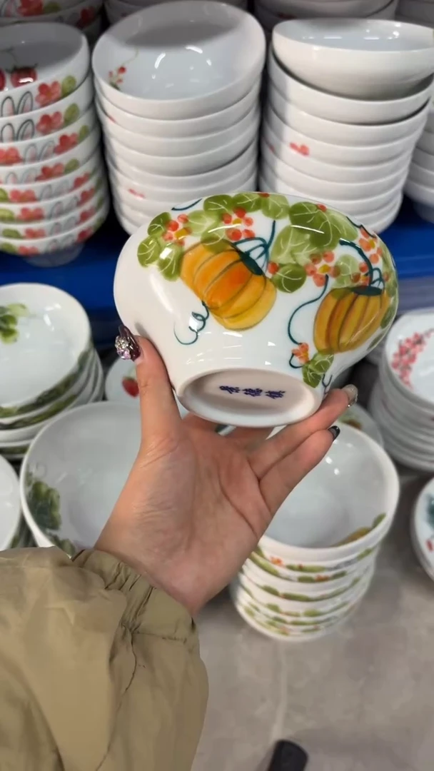 瓷片景德镇高温陶瓷食品级手绘釉中彩-葫芦碗