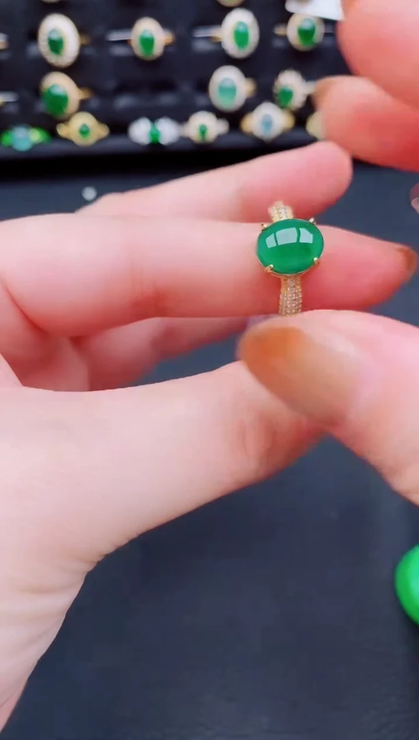 【闪购商品】翡翠戒指银S925镶嵌天然a货翡翠77