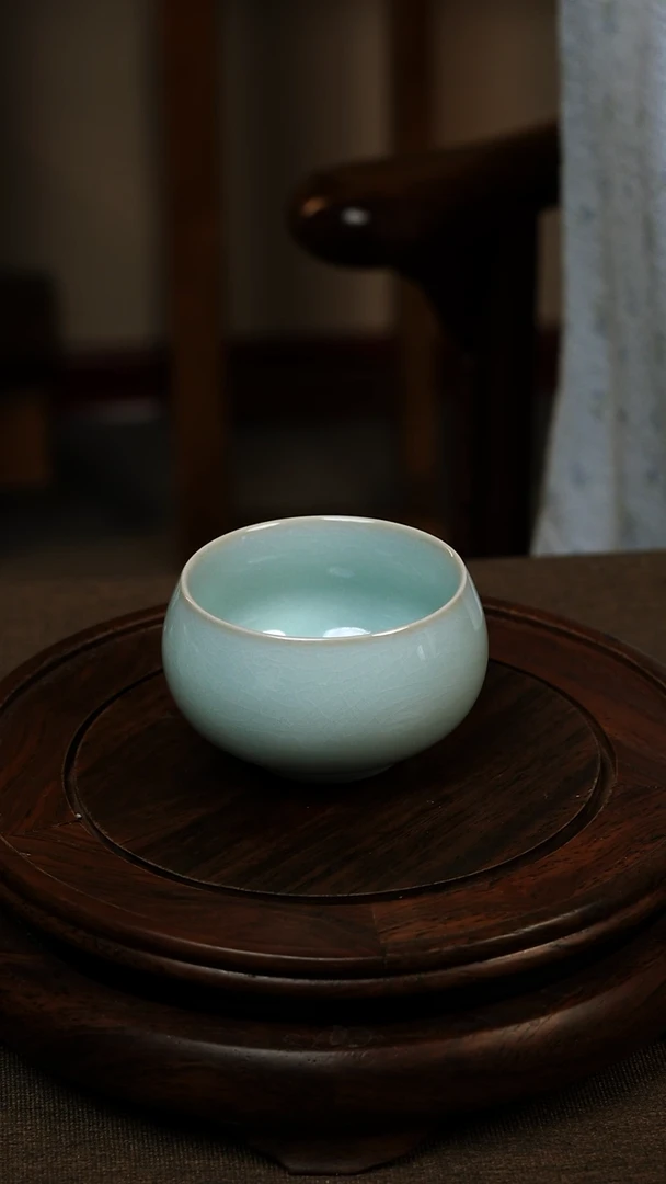 瓷片001汝瓷莲花杯100ml 微瑕