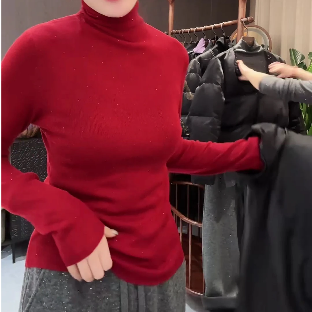 【发财红】新款早春时尚打底烫钻高领针织衫LK2501178