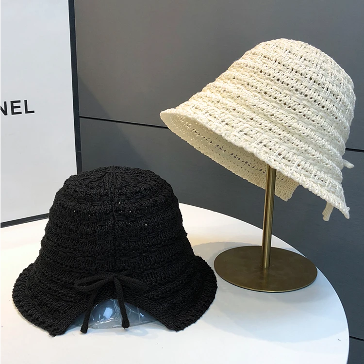 夏季镂空针织渔夫帽子女后开叉显脸小水桶帽时尚百搭防晒遮阳盆帽