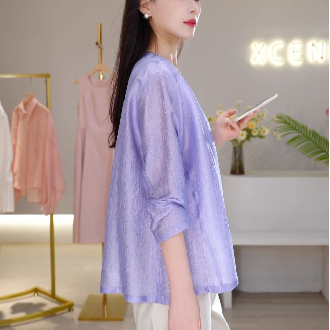 XCENN/褶皱醋酸防晒西装复古开衫上衣XC0A250604时尚宽松短款百搭