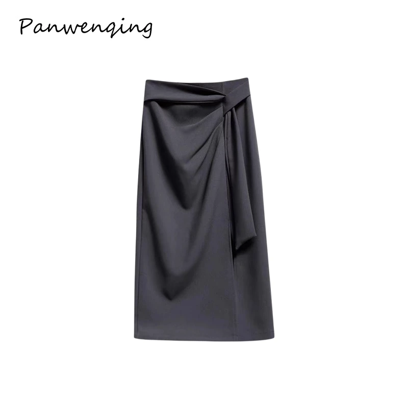 【女总裁】半身裙包臀裙羊毛侧开叉腰间褶皱飘带气质优雅3990